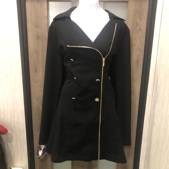 Ladies Black Asymmetric Zipper Peacoat - Picture 7 of 9